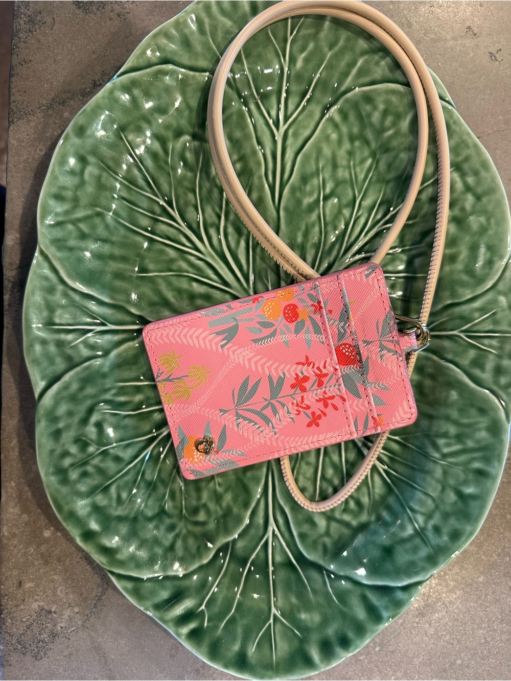 Spartina 449 Pink Floral Crossbody Card Holder with Beige Strap